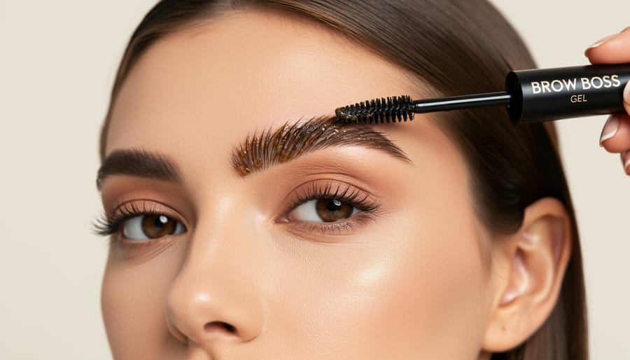 Spoolie brushing brow gel through styled eyebrows