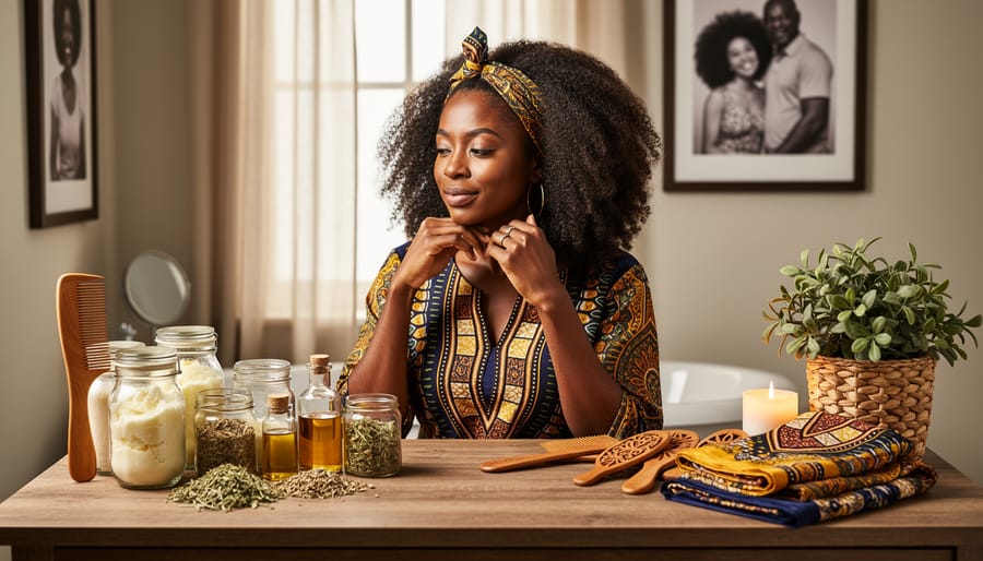Hairstylist working on natural hair with twists in a salon setting